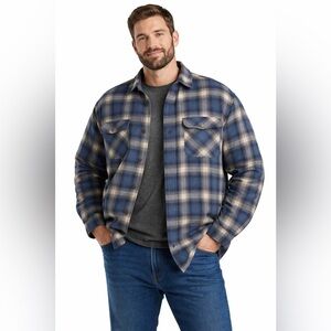 Ozark Trail Quilted Flannel Shirt Jacket Men’s 2XLT Blue Plaid Insulated